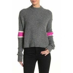 Anthropologie Gray Sweater with Pink and White Stripes